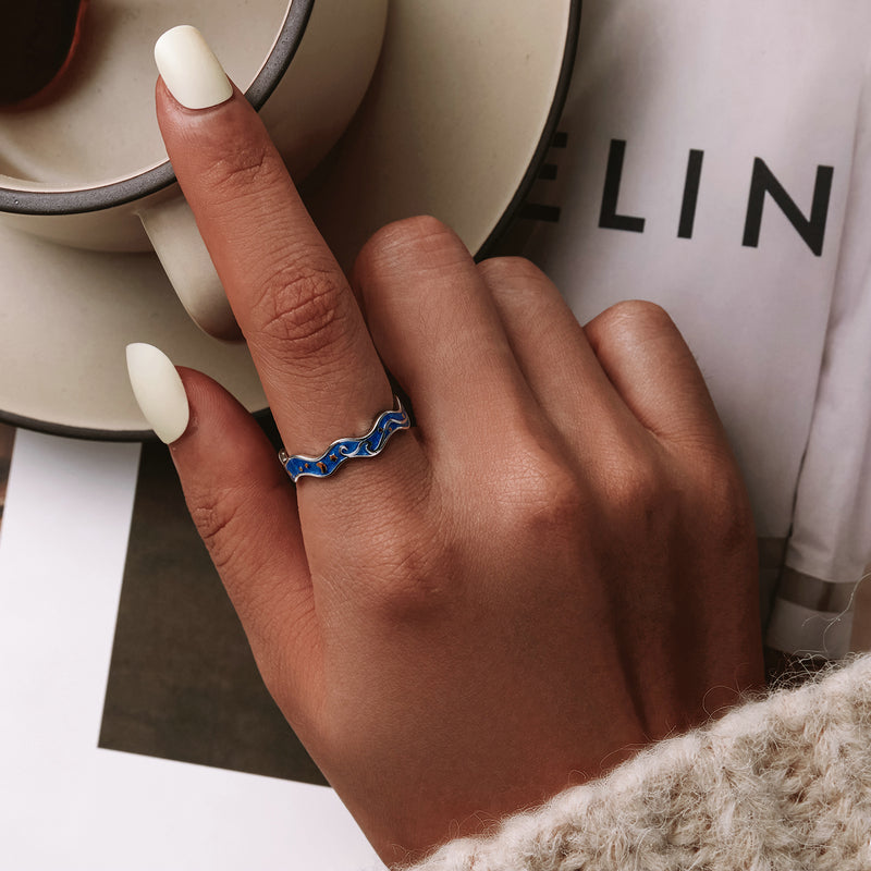 Anello luna stelle blu