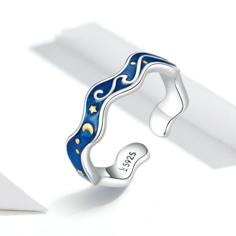 Anello luna stelle blu