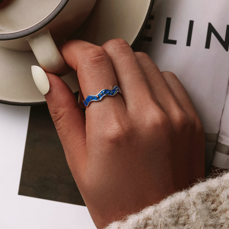 Anello luna stelle blu