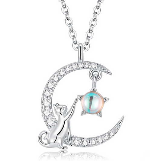 Collana argento gatto luna