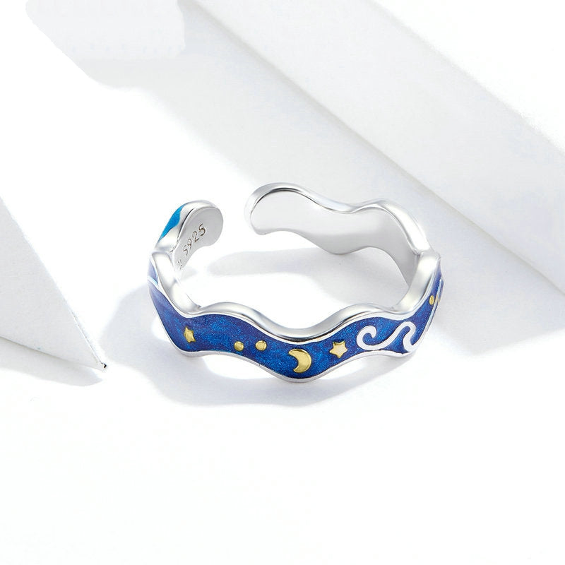 Anello luna stelle blu