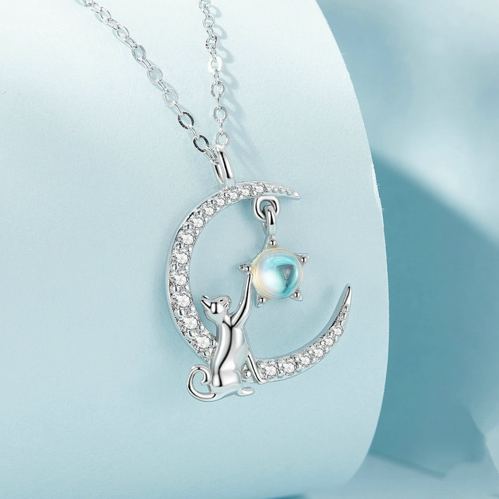 Collana argento gatto luna