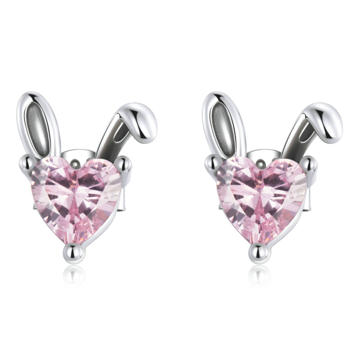 Ciondolo Cuore Set Orecchini a Perno con Zirconi Rosa in Argento