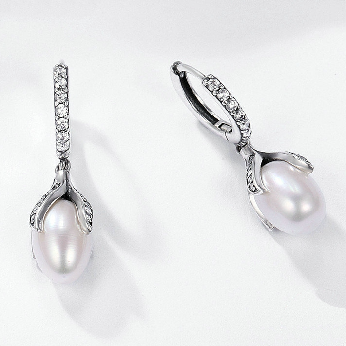 Orecchini Cerchi Perle Pendenti <titolo_esteso><span>cerchi piccola da donna in argento 925 placcato oro bianco con zirconi</span></titolo_esteso> - immagine 4