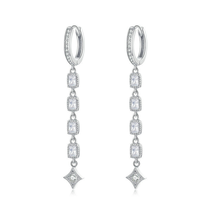 ORECCHINI CERCHIO IN ARGENTO 925 RODIATO ORO BIANCO CON ZIRCONI BIANCHI