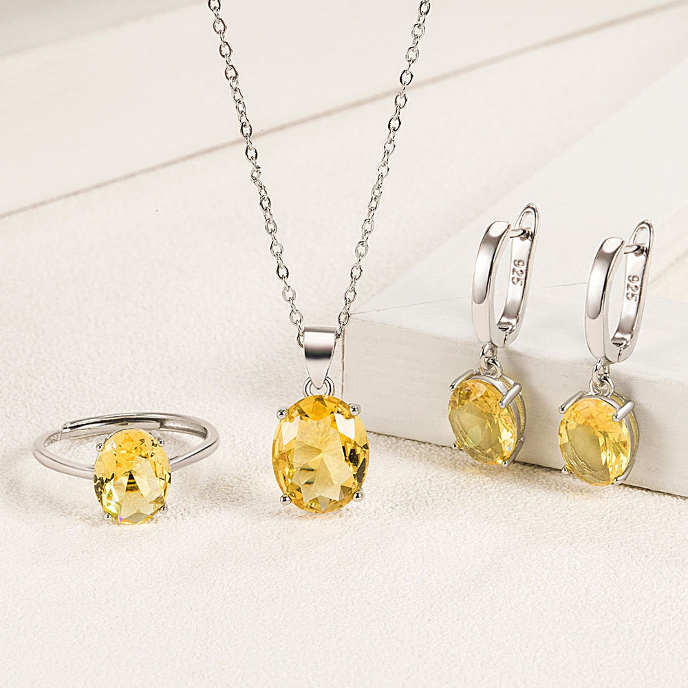 Set Completo Gioielli <titolo_esteso><span>collana orecchini e anello regolabile da donna in argento 925 placcato oro bianco con zirconi gialli</span></titolo_esteso> - immagine 2