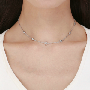 Collana Multifilo Graduata Con Microbead Diamantate In Argento 925 Placcato Platino - Platino