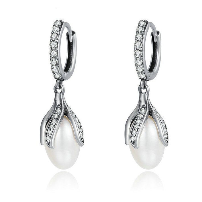 Orecchini Cerchi Perle Pendenti <titolo_esteso><span>cerchi piccola da donna in argento 925 placcato oro bianco con zirconi</span></titolo_esteso>
