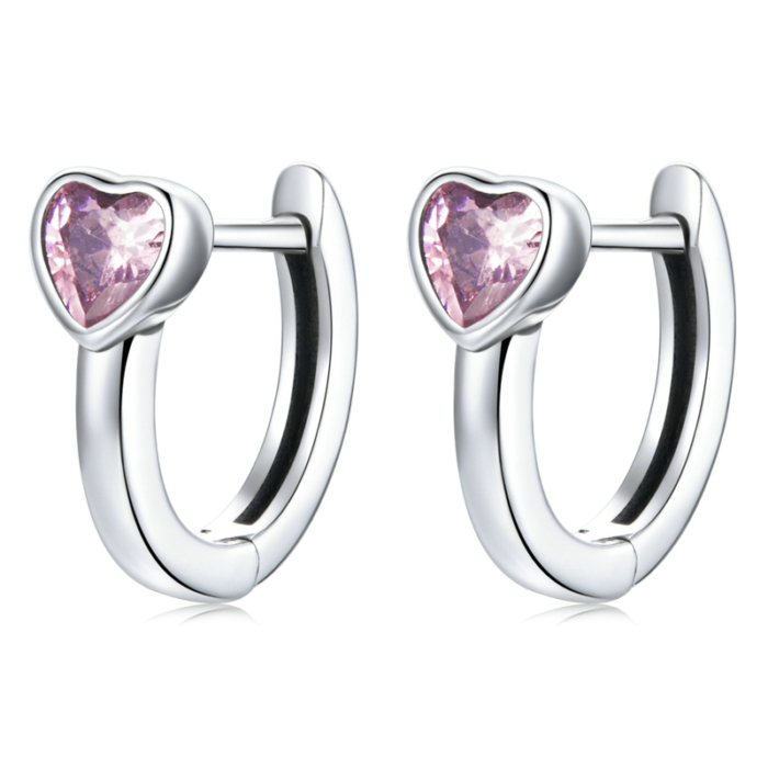 Orecchini A Cuore Pixel In Argento 925 Con Zirconi Rosa – Dimensioni 0,9x0,8 Cm, Chiusura A Farfalla, Argenteria MB - 5